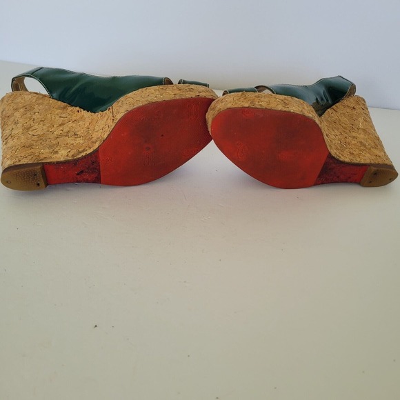 CHRISTIAN LOUBOUTIN Slingback Green Patent Cork Wedge Platform Shoe EU35,5 US 5 - Picture 4 of 10